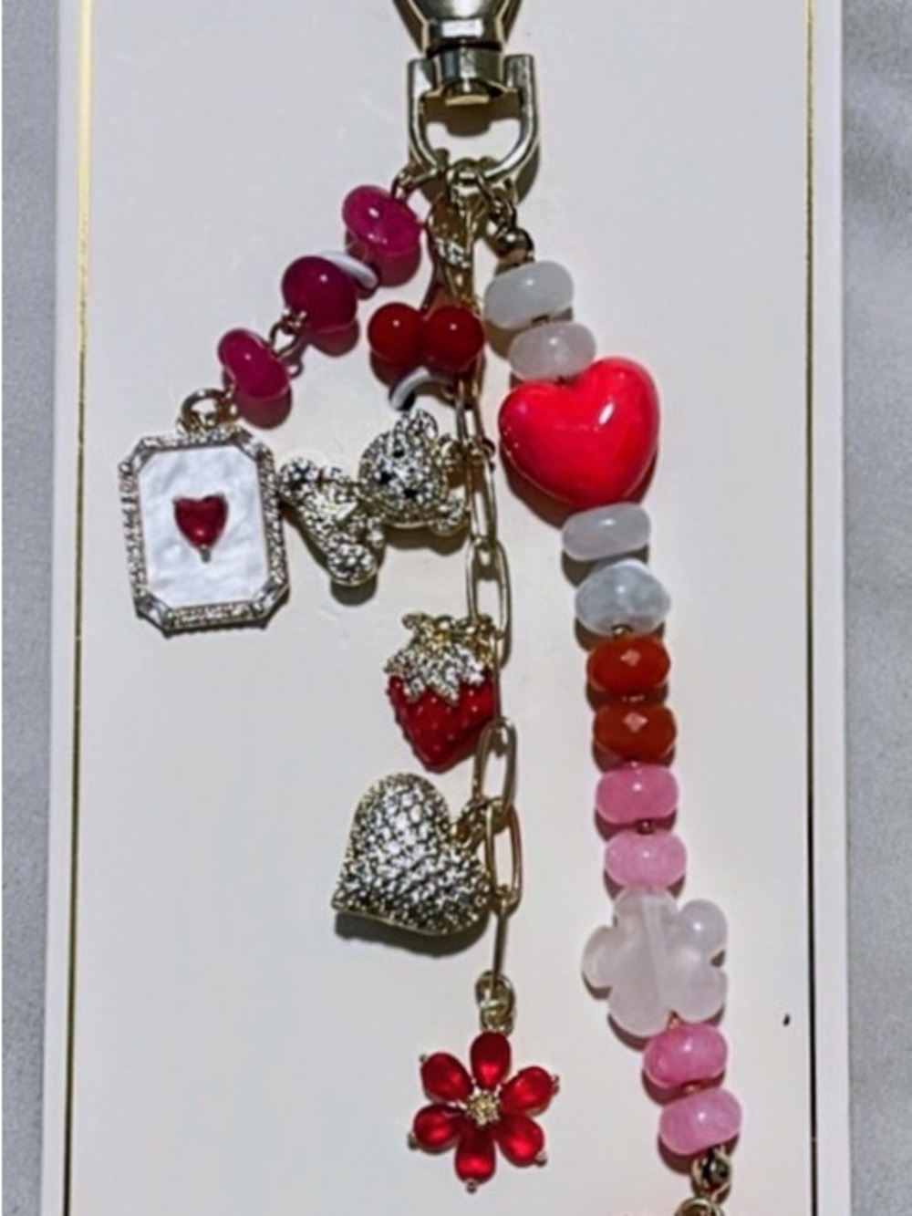 Eye Candy L.A Gold-Tone Pink & Red Beaded Heart Keychain/backpack/purse charms.